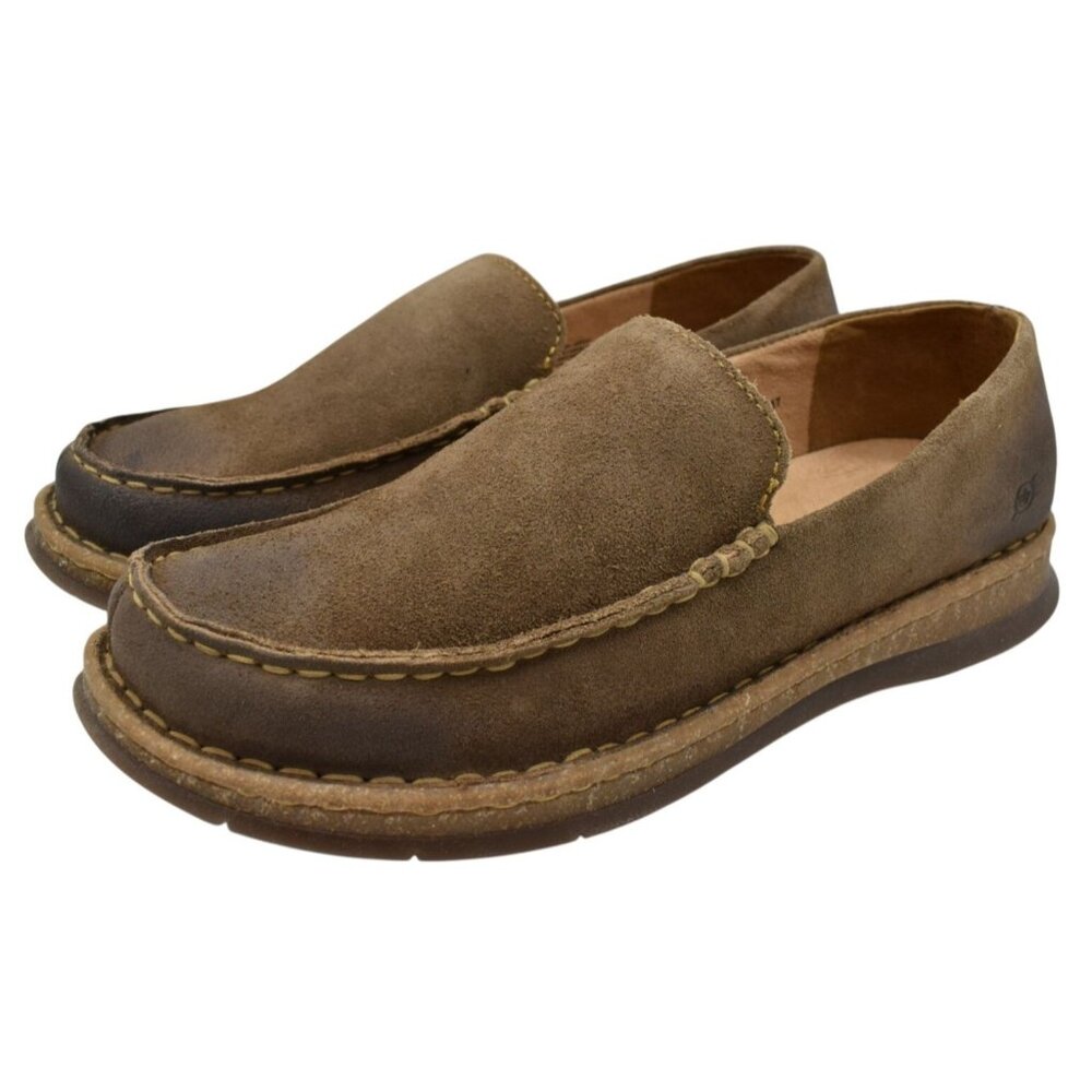 Born Mens Size 11.5 Baylor Taupe Distressed Suede Slip On Loafers‎ Shoes
